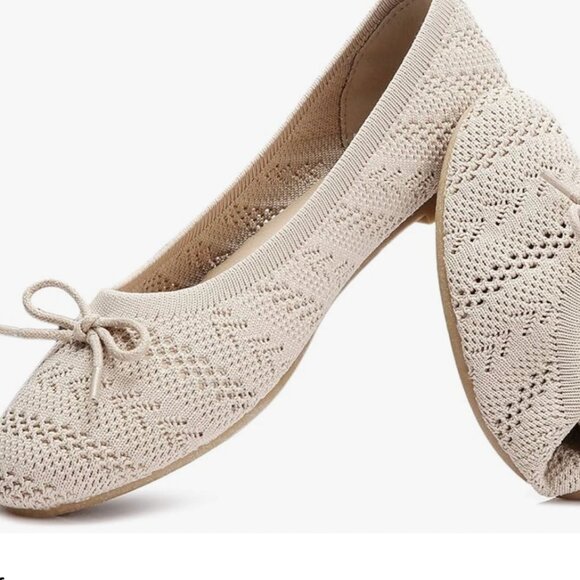 Beige Casual Knit Ballet Flats with Bows - Picture 6 of 6